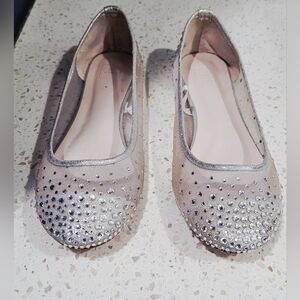 DB Studio Silver & Rhinestone Embellished Women's Ballet Flats | Size 8